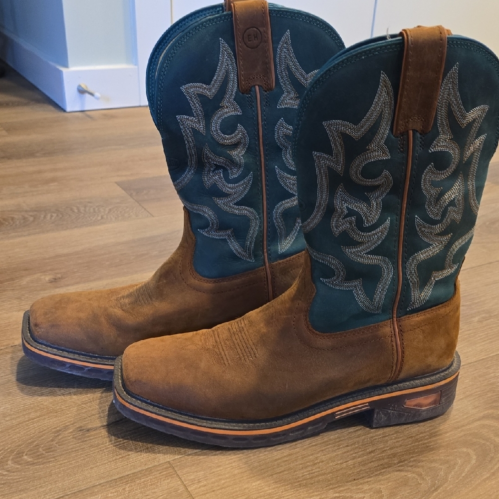 Justin MENS 12D Brown and Teal Cowboy Boots